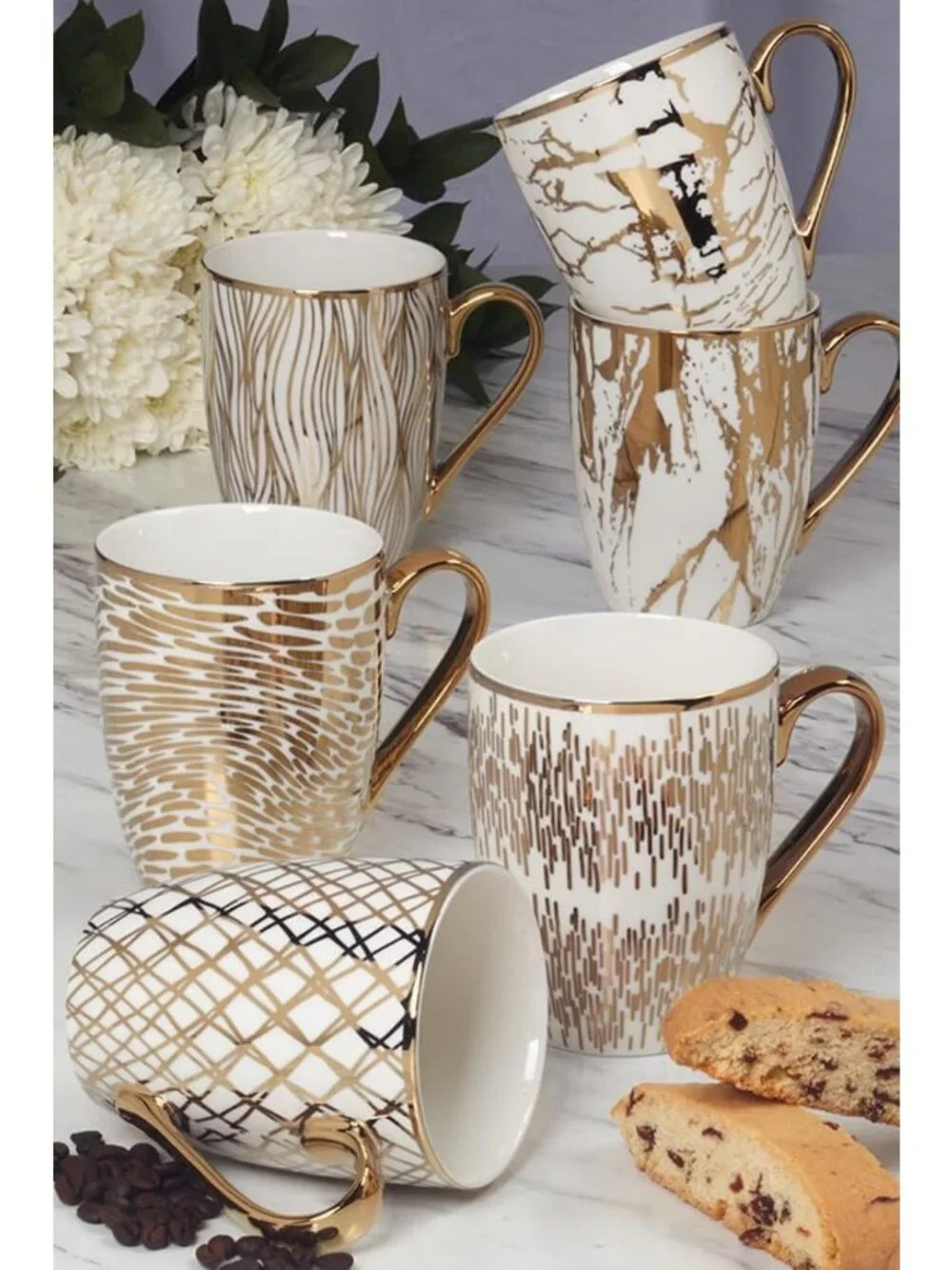 Elegant Gold-Plated Porcelain Coffee & Tea Mug Set - Luxury Drinkware for Dining